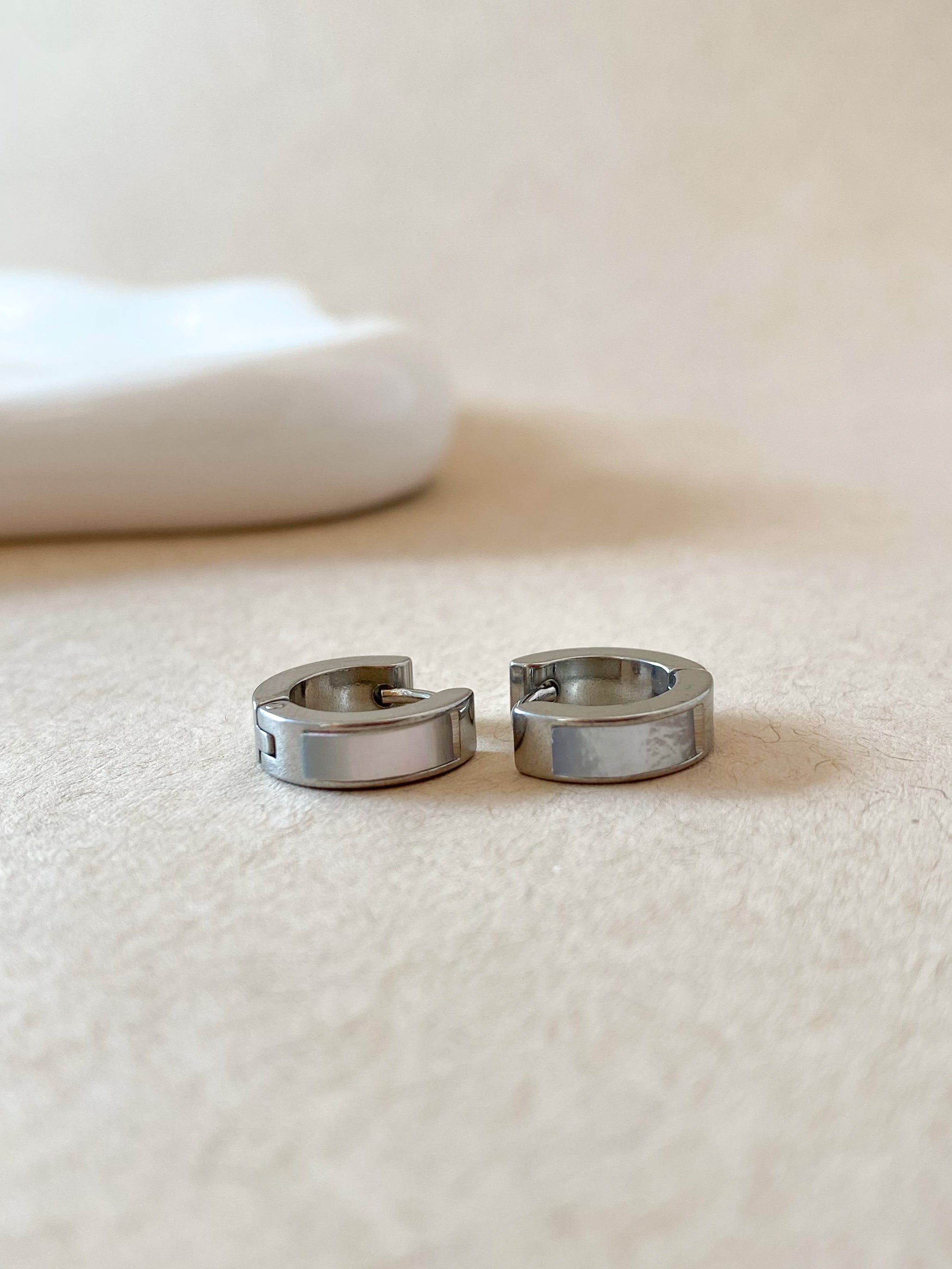 Silver Classic Mother of Pearl Steel Hoops