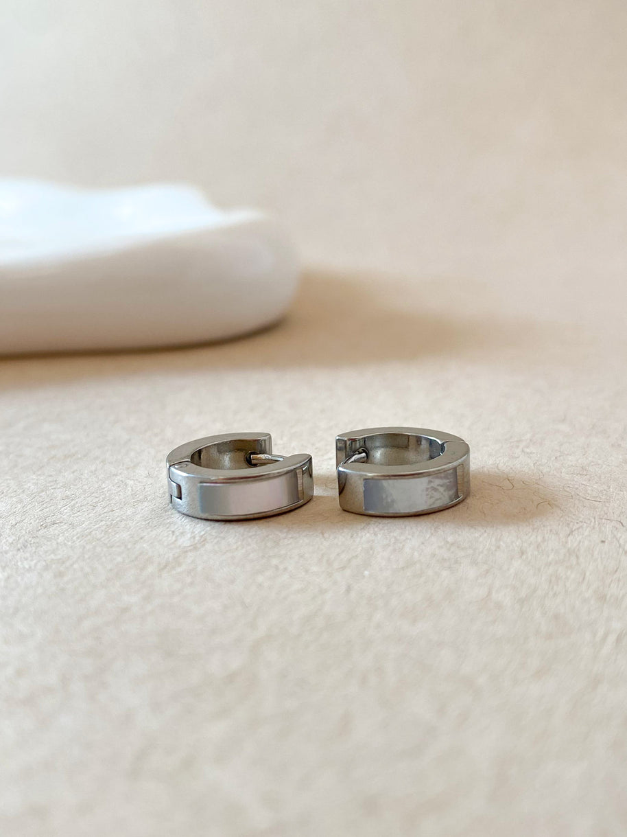 Silver Classic Mother of Pearl Steel Hoops