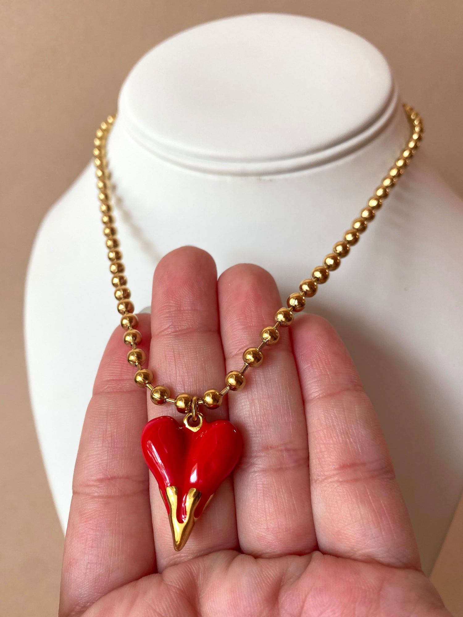 Red Heart Golden Steel Necklace