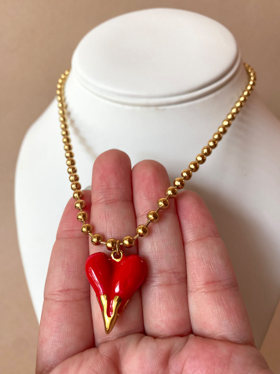 Red Heart Golden Steel Necklace