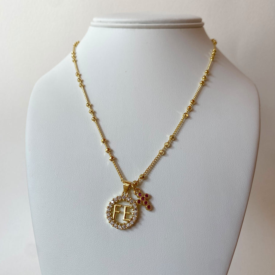 Faith and Pink Cross Zircons Necklace