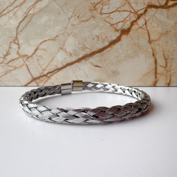 Brazalete Ajustable Acero Plateado