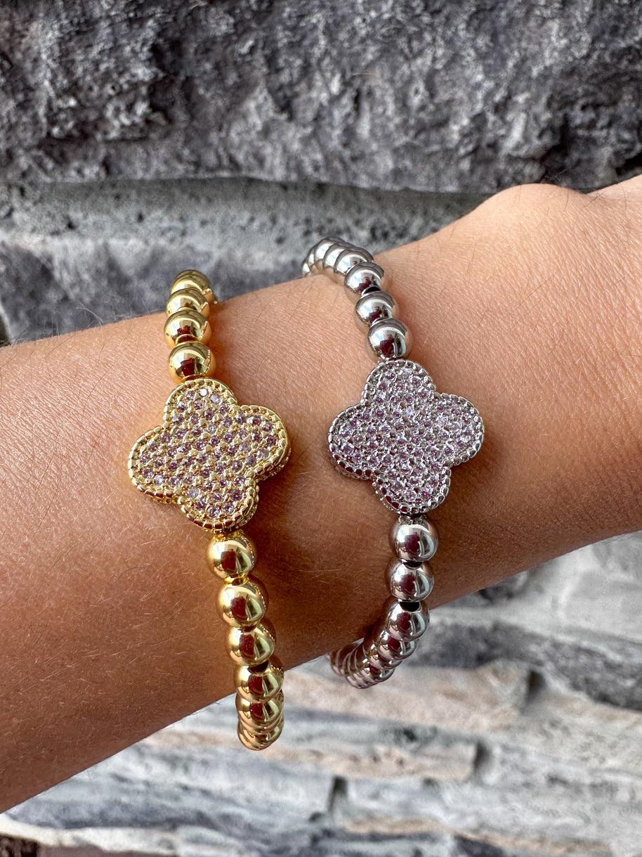 Pulseras Elásticas Gold & Silver Clovers Zirconia