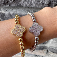 Pulseras Elásticas Gold & Silver Clovers Zirconia