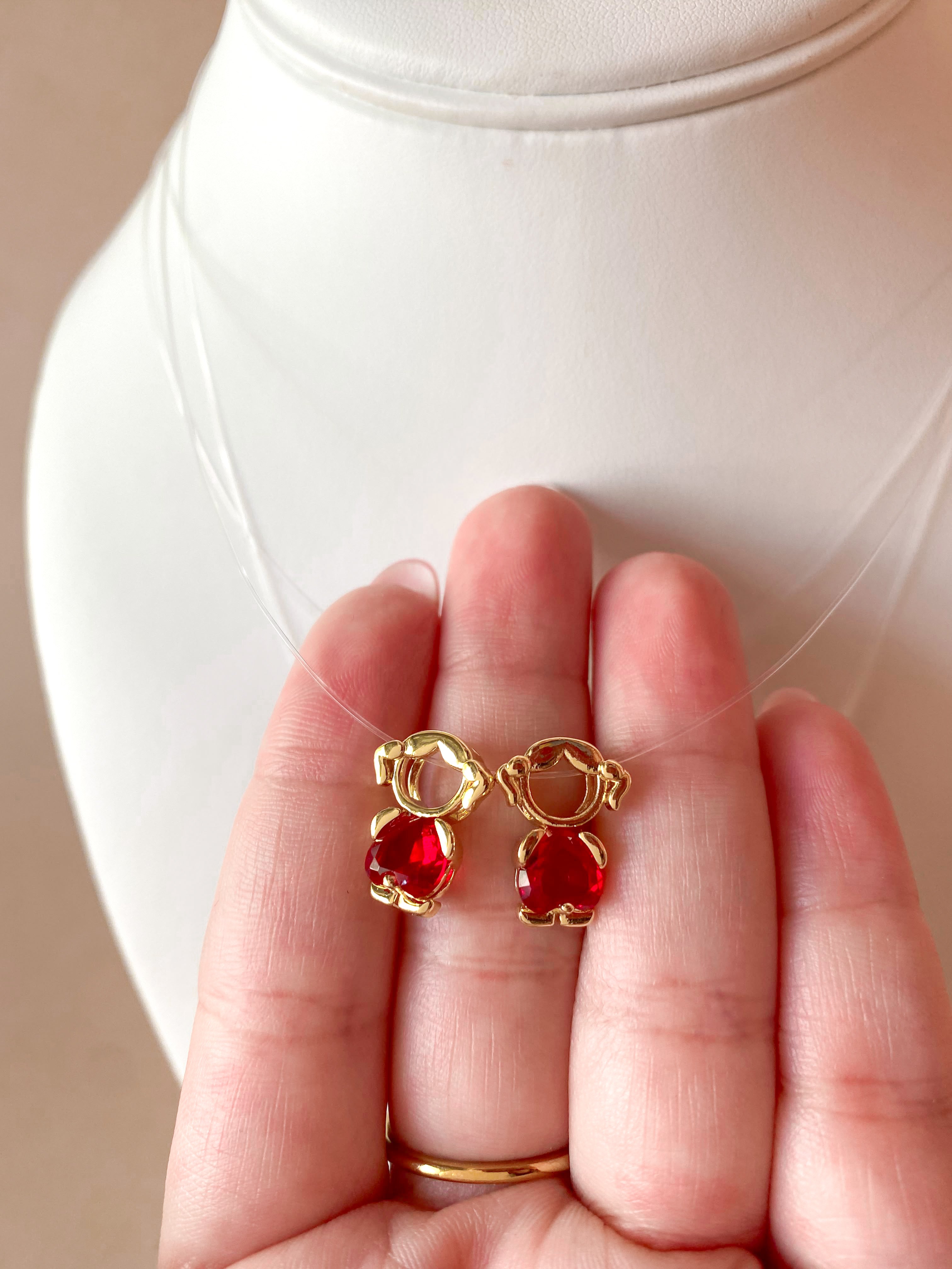Red and Blue Kids Charms Ghost Necklace