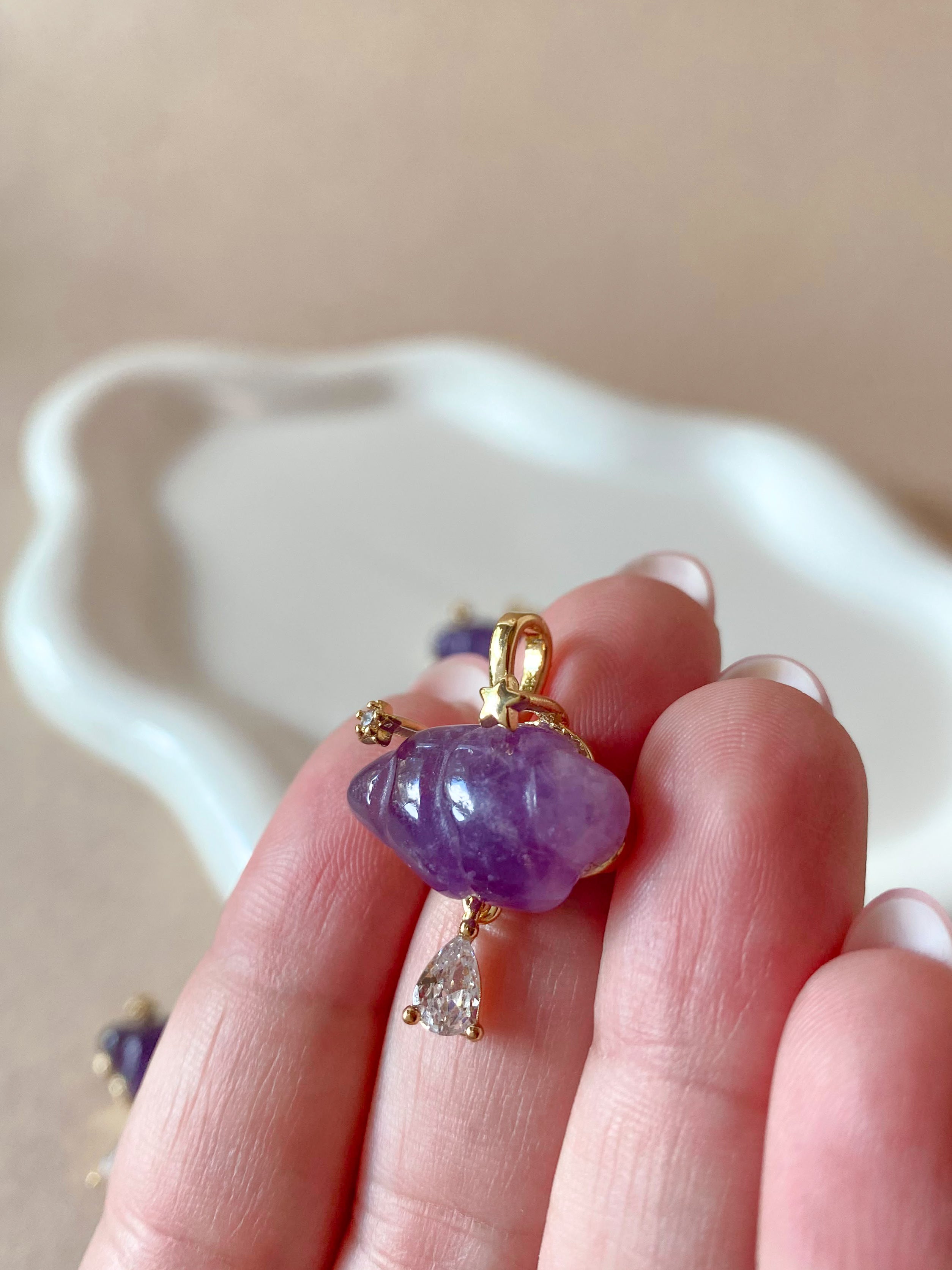 Cloud and Raindrop Amethyst Crystal Charm