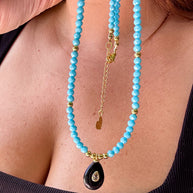 Black Onyx Oval Blue Beads Necklace
