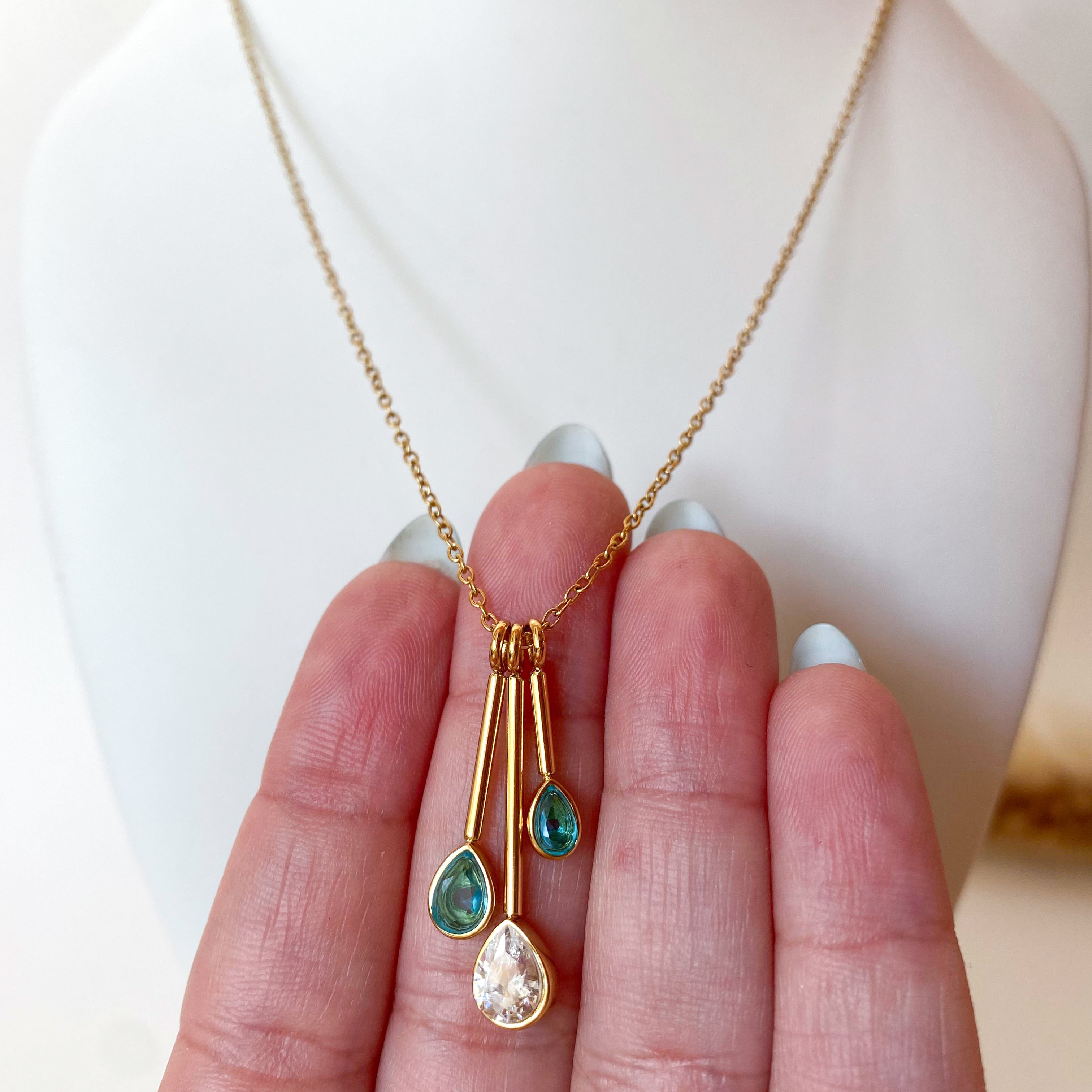 Blue Drop Crystals Steel Necklace or Hoops