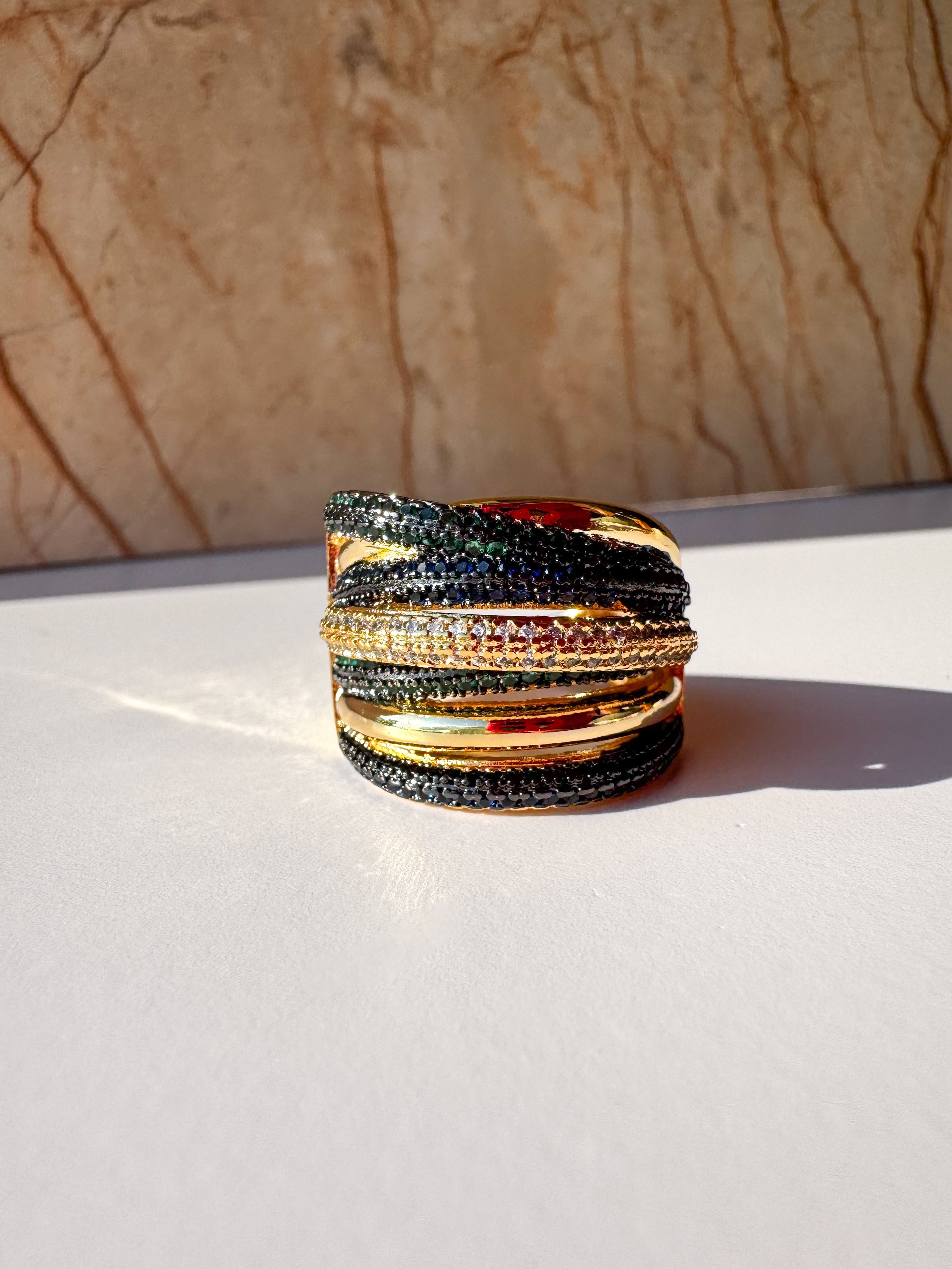 Anillo Multilayer Zirconia Azul & Verde Oscuro