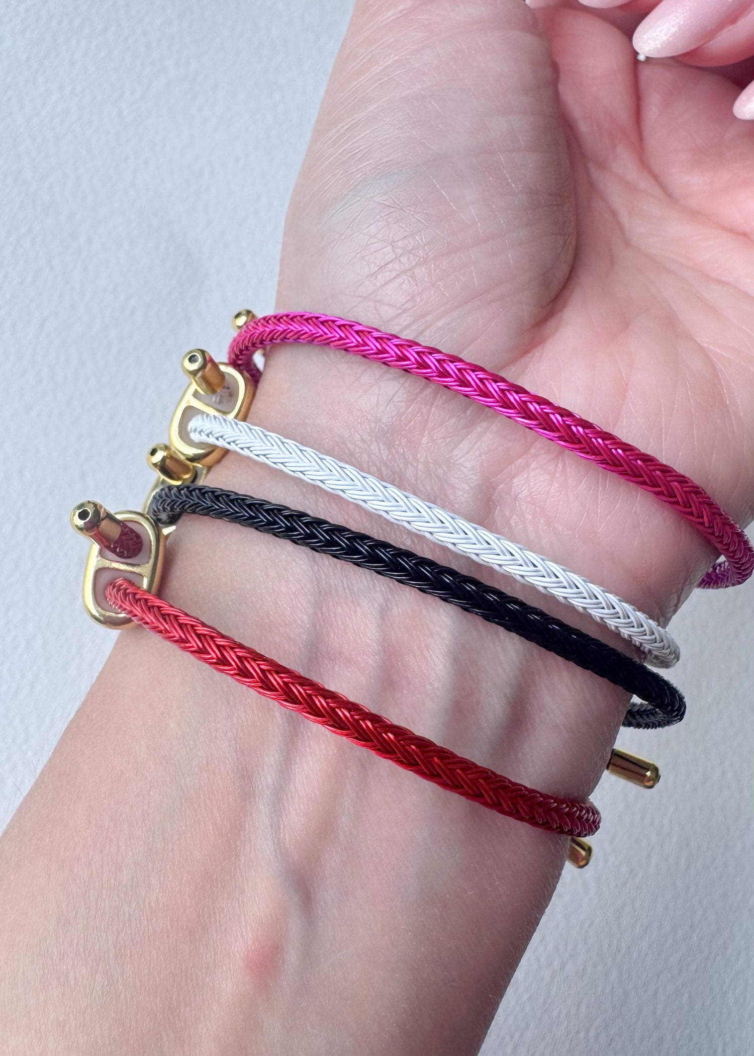 Pink, Black and Red Adjustable Leather Bracelets