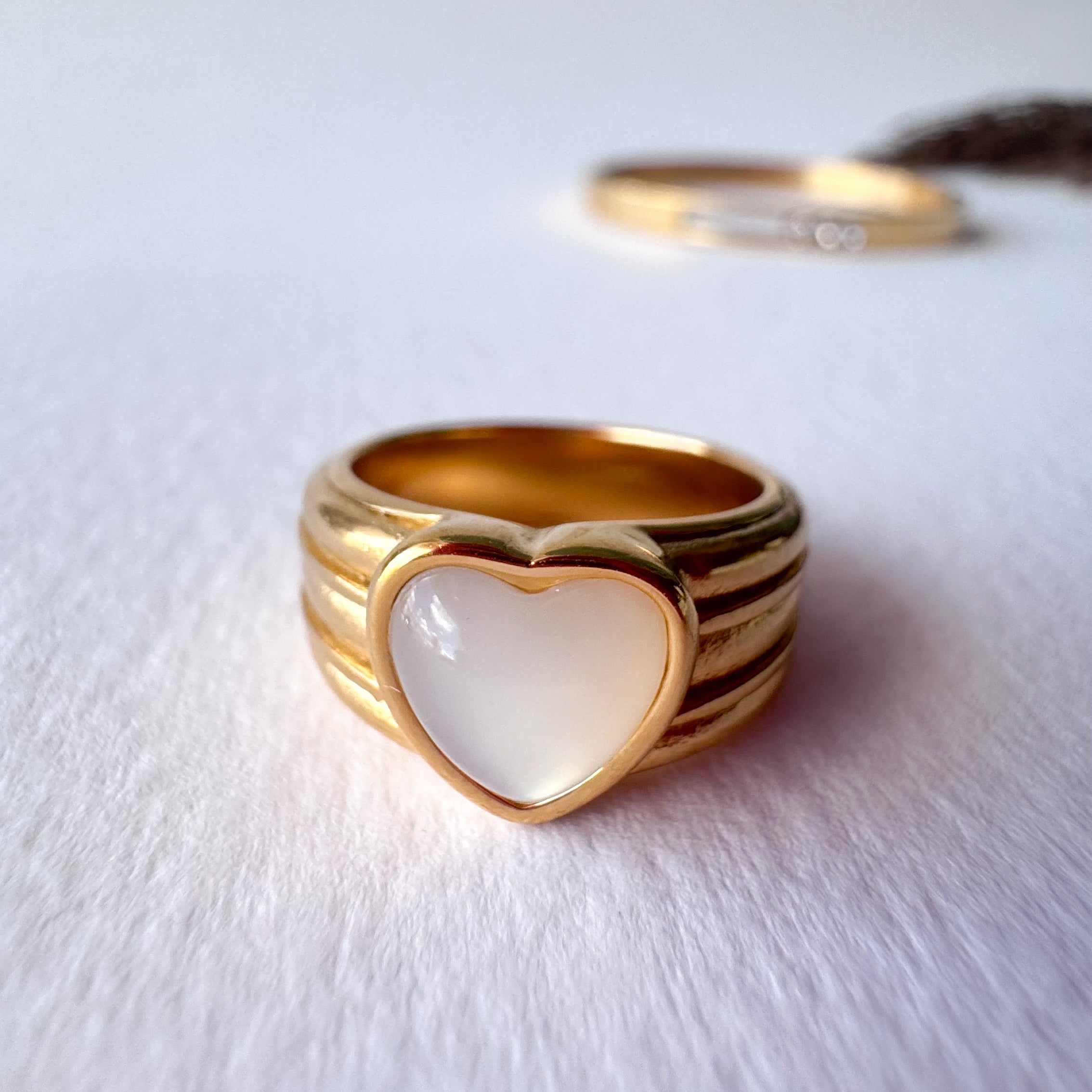 Mother of Pearl Heart Steel Ring