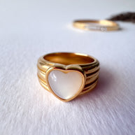 Mother of Pearl Heart Steel Ring