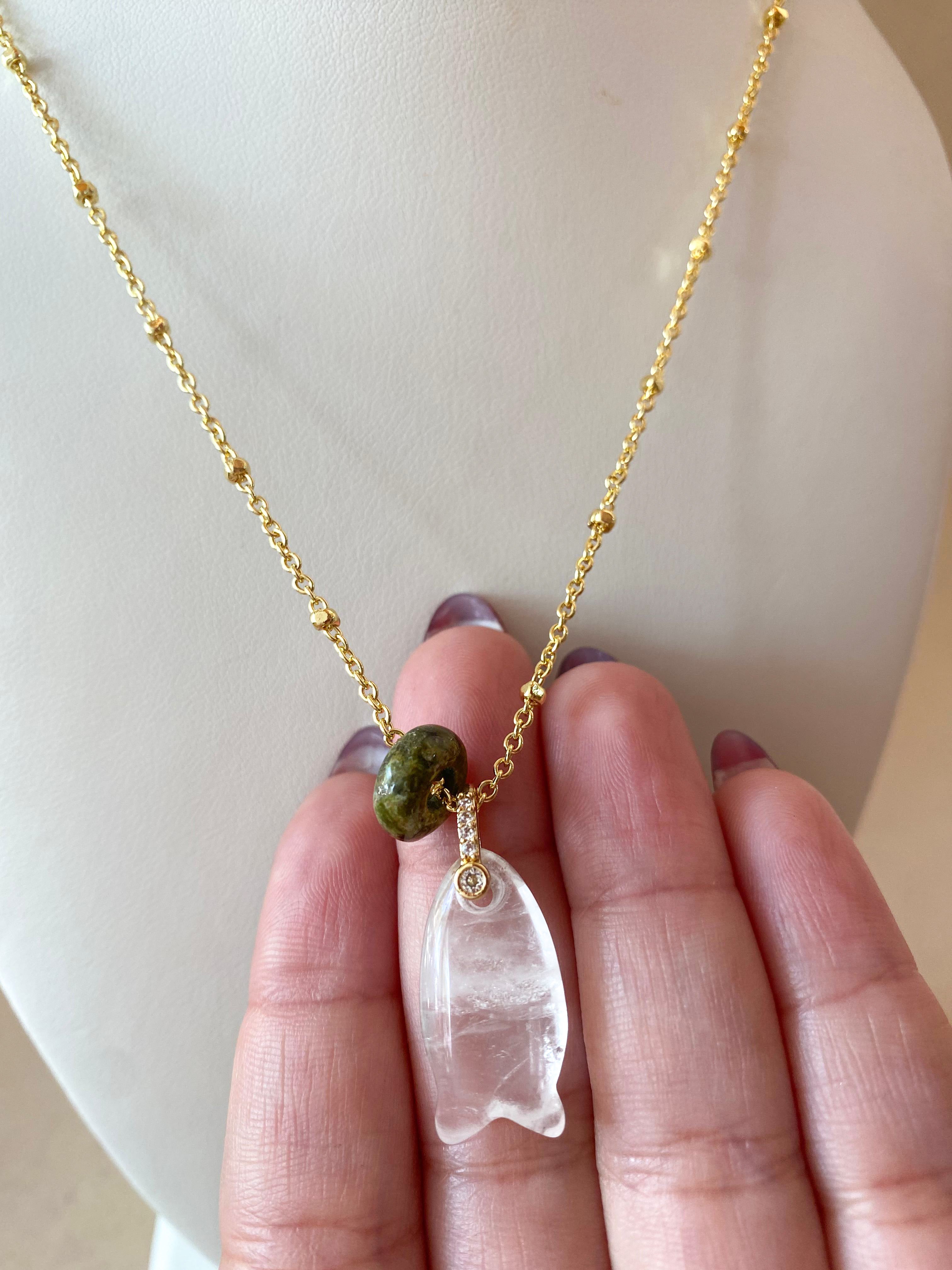 Clear Quartz Fish and Turkish Stone Necklace