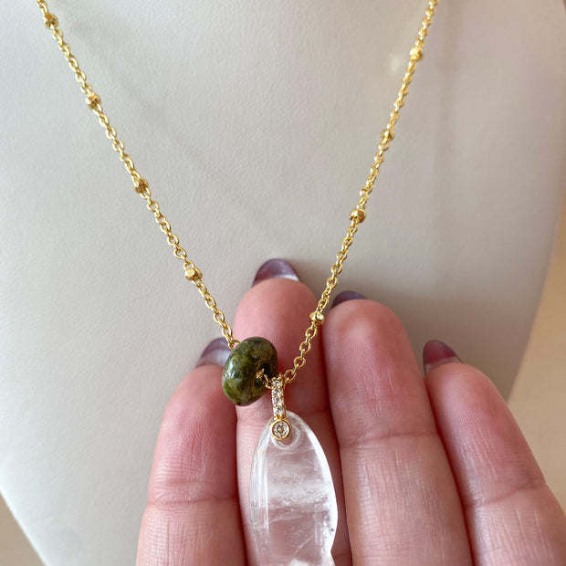 Clear Quartz Fish and Turkish Stone Necklace