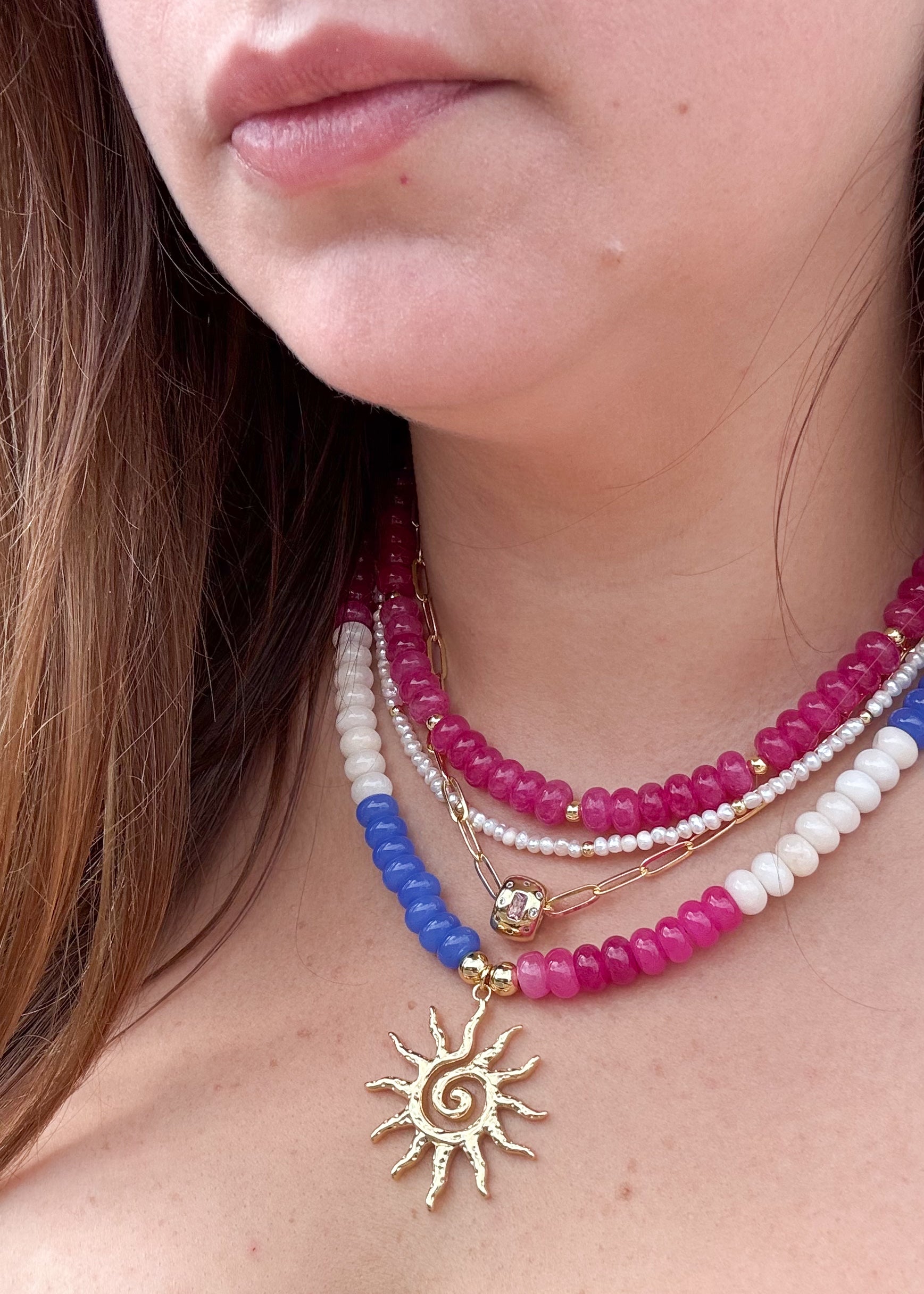Multicolor Big Sun Morganita Beads Necklace