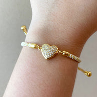 Shiny Heart Cream Adjustable Bracelet