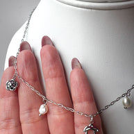 Cherry & Pearls Silver Steel Necklace