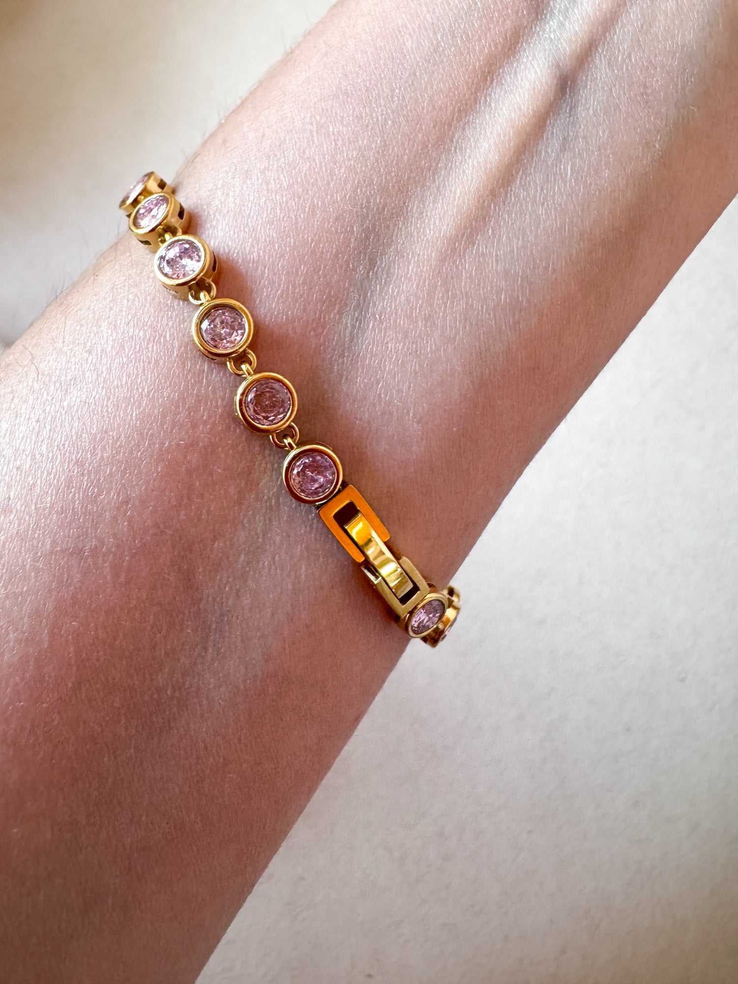 Golden & Pink Circular Zircon Steel Bracelet