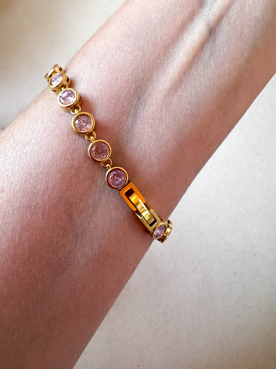 Golden & Pink Circular Zircon Steel Bracelet