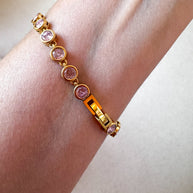 Golden & Pink Circular Zircon Steel Bracelet