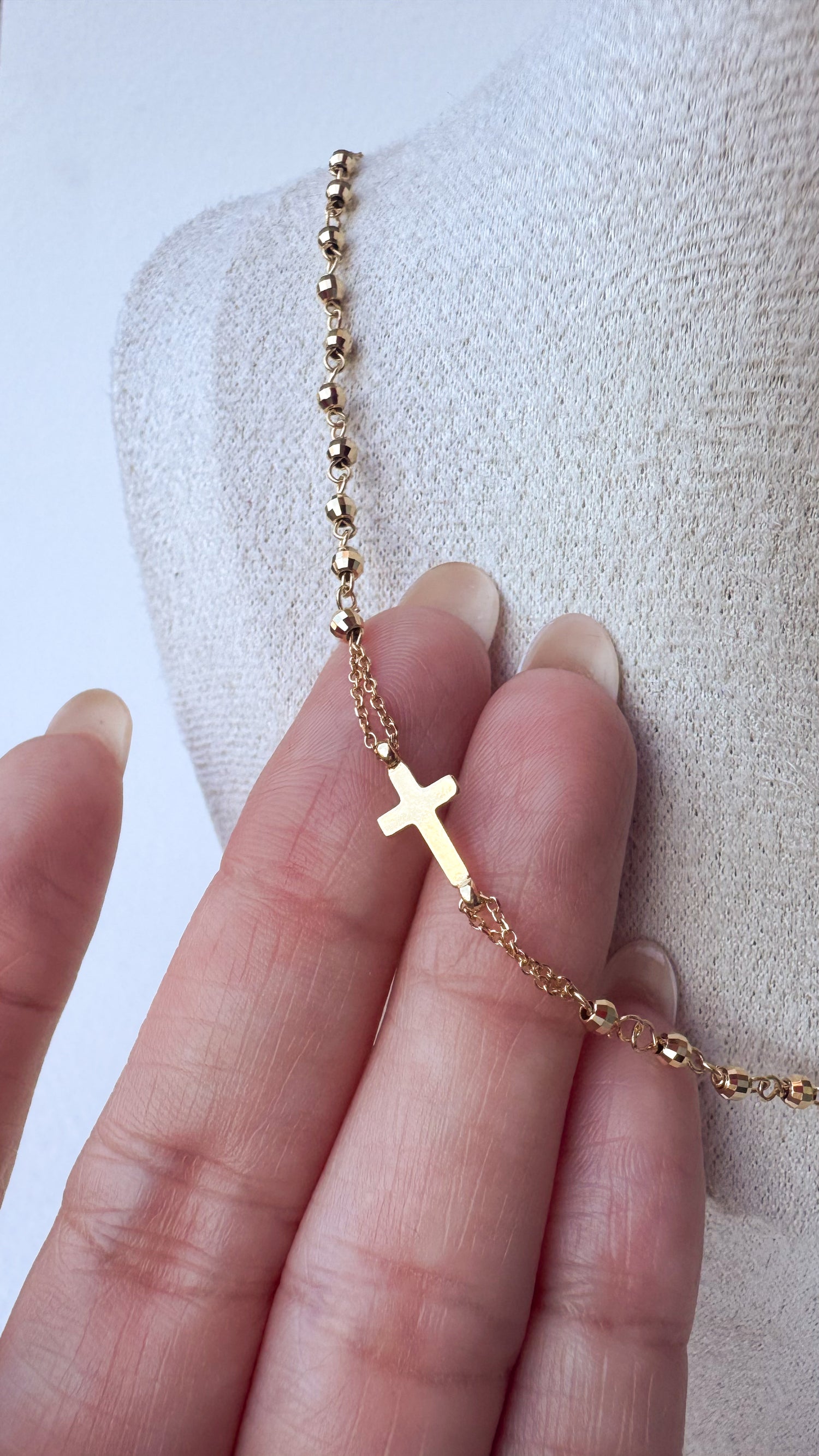 Miracle Virgin Cross 18k Solid Gold (750) Rosary Necklace