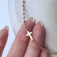 Miracle Virgin Cross 18k Solid Gold (750) Rosary Necklace