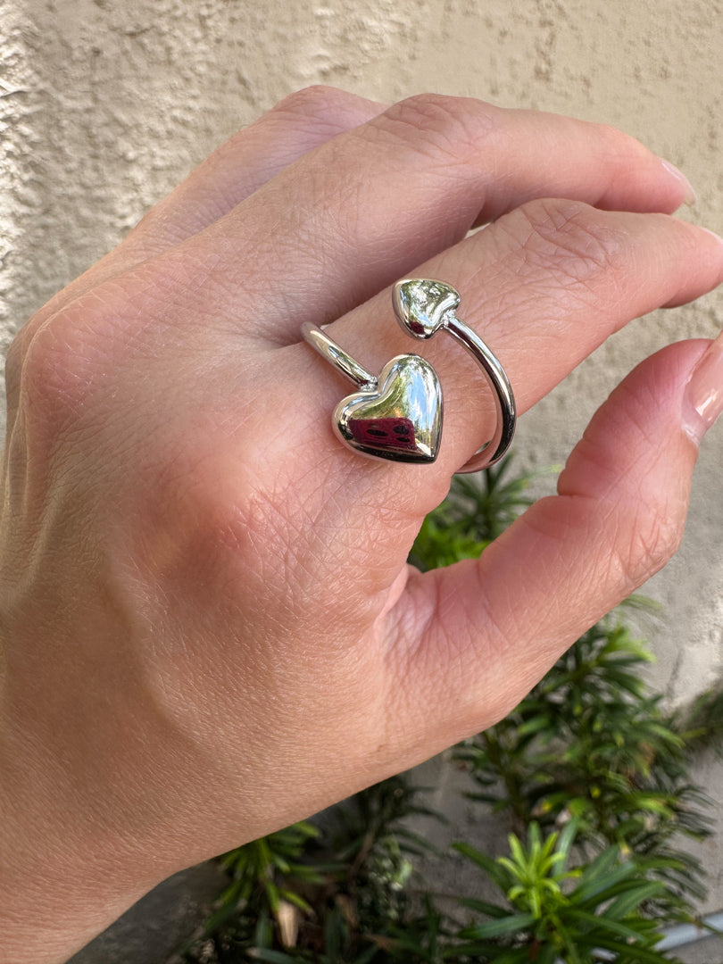 Stainless Steel Ring Adjustable Silver Hearts
