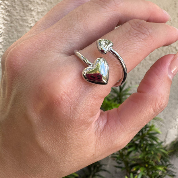 Stainless Steel Ring Adjustable Silver Hearts