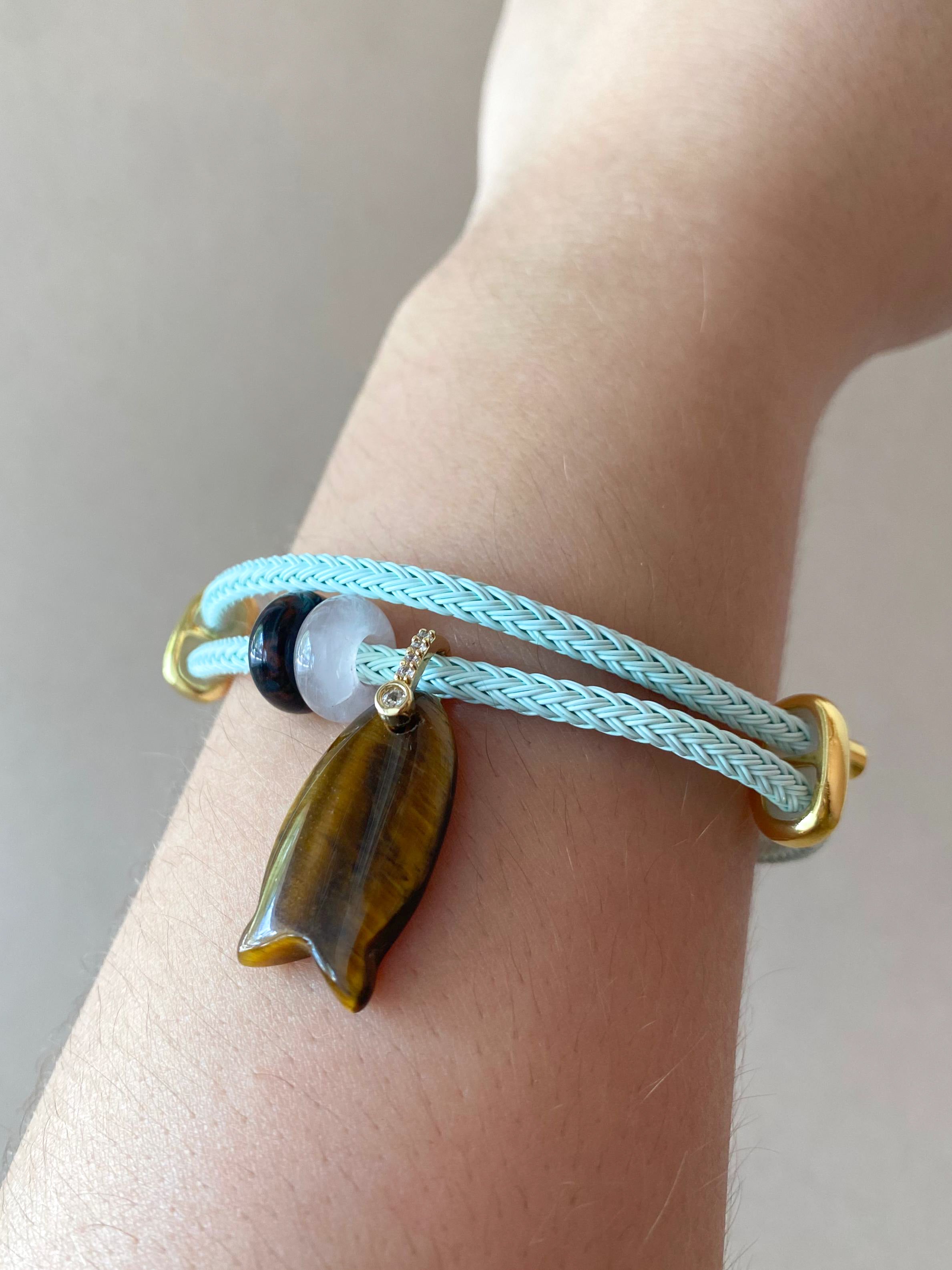 Fish and 2 Turkish Stone Tiger Eye Adjustable Bracelet