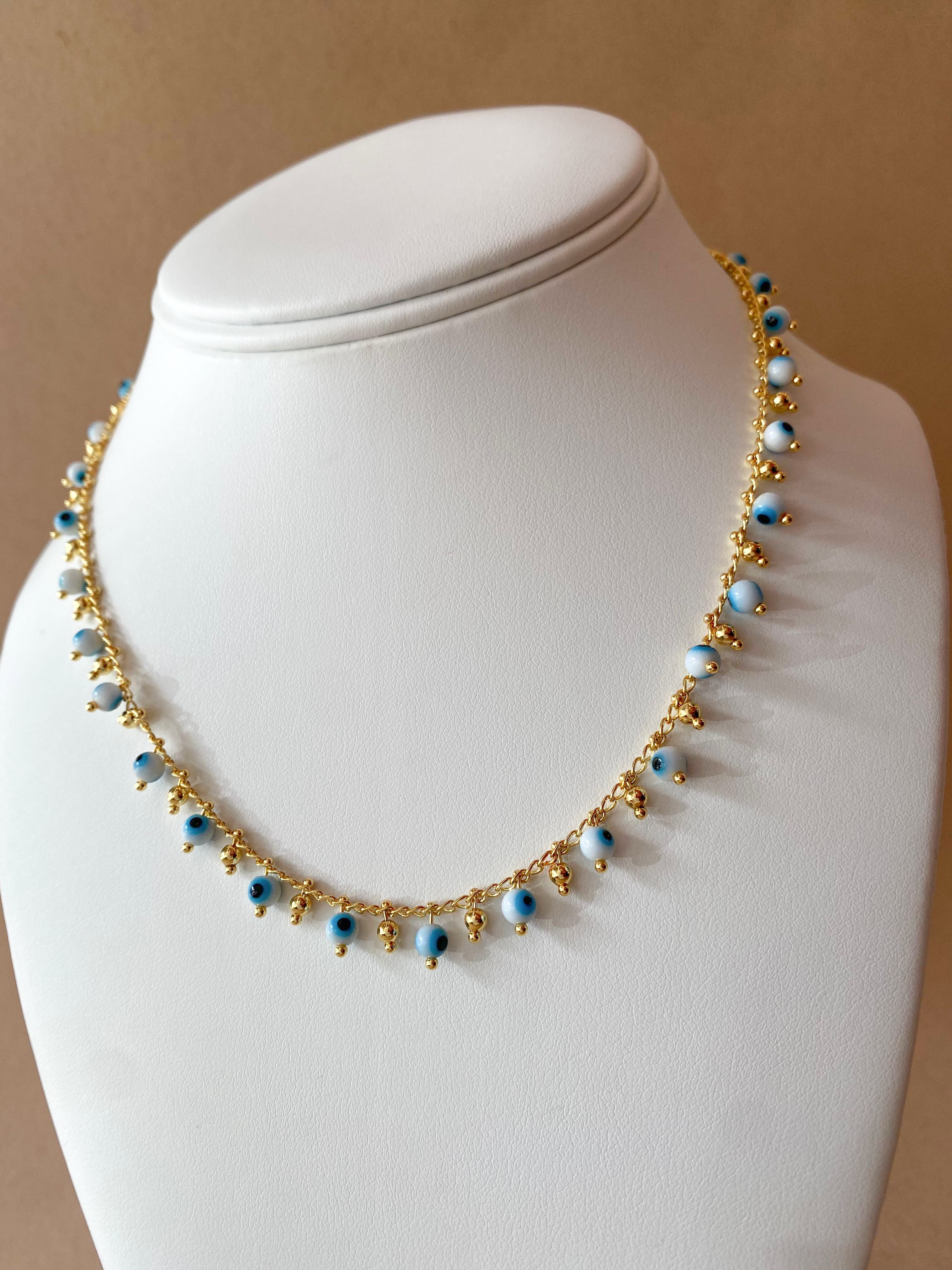 Evil Eye 🧿 White & Blue Pattern Necklace & Bracelet