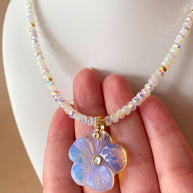 Crystal Clear Flower and Beads Necklace