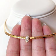 Golden Single Zircon Choker Steel Necklace