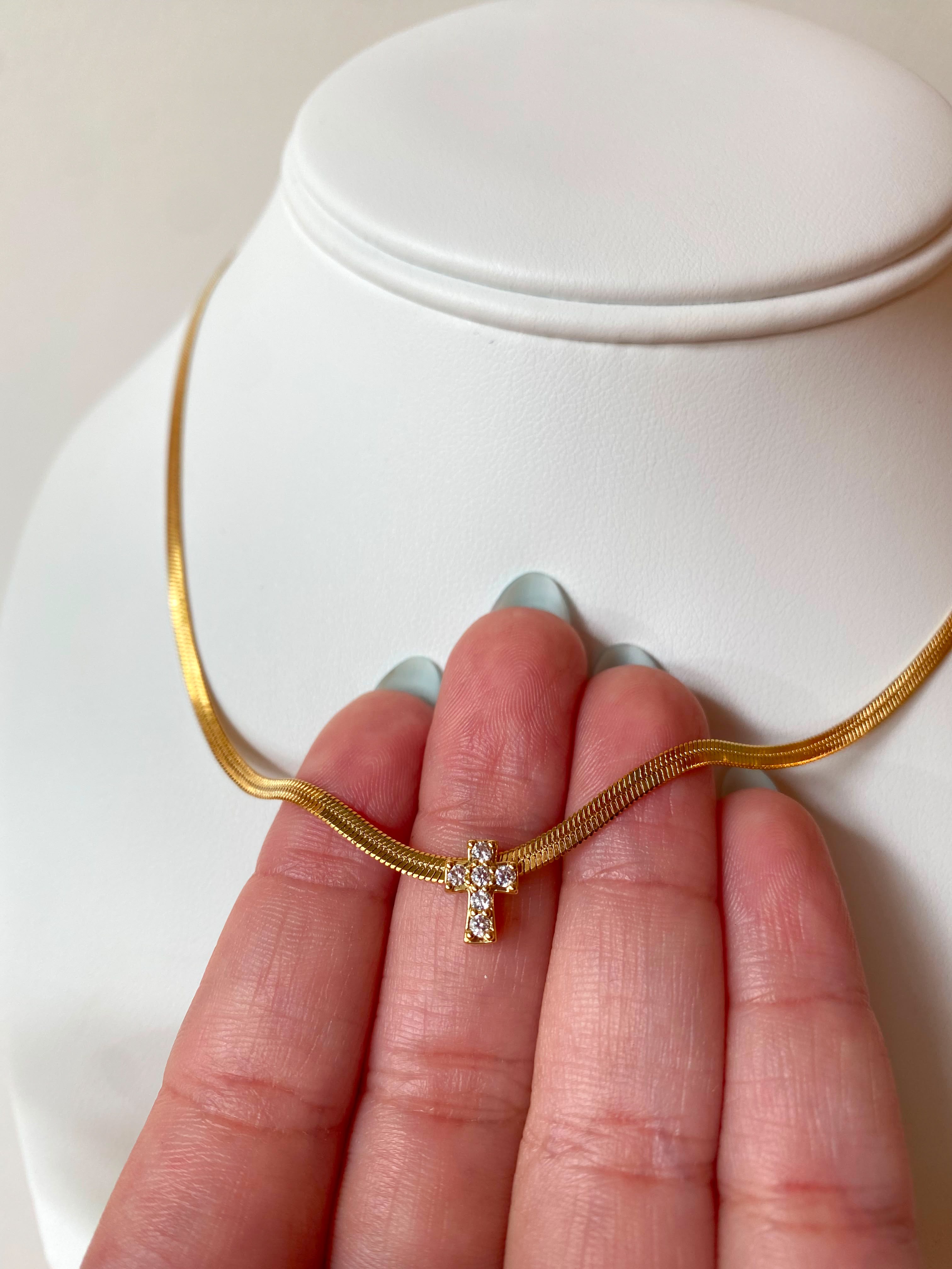 Snake Chain Golden Steel Cross Necklace