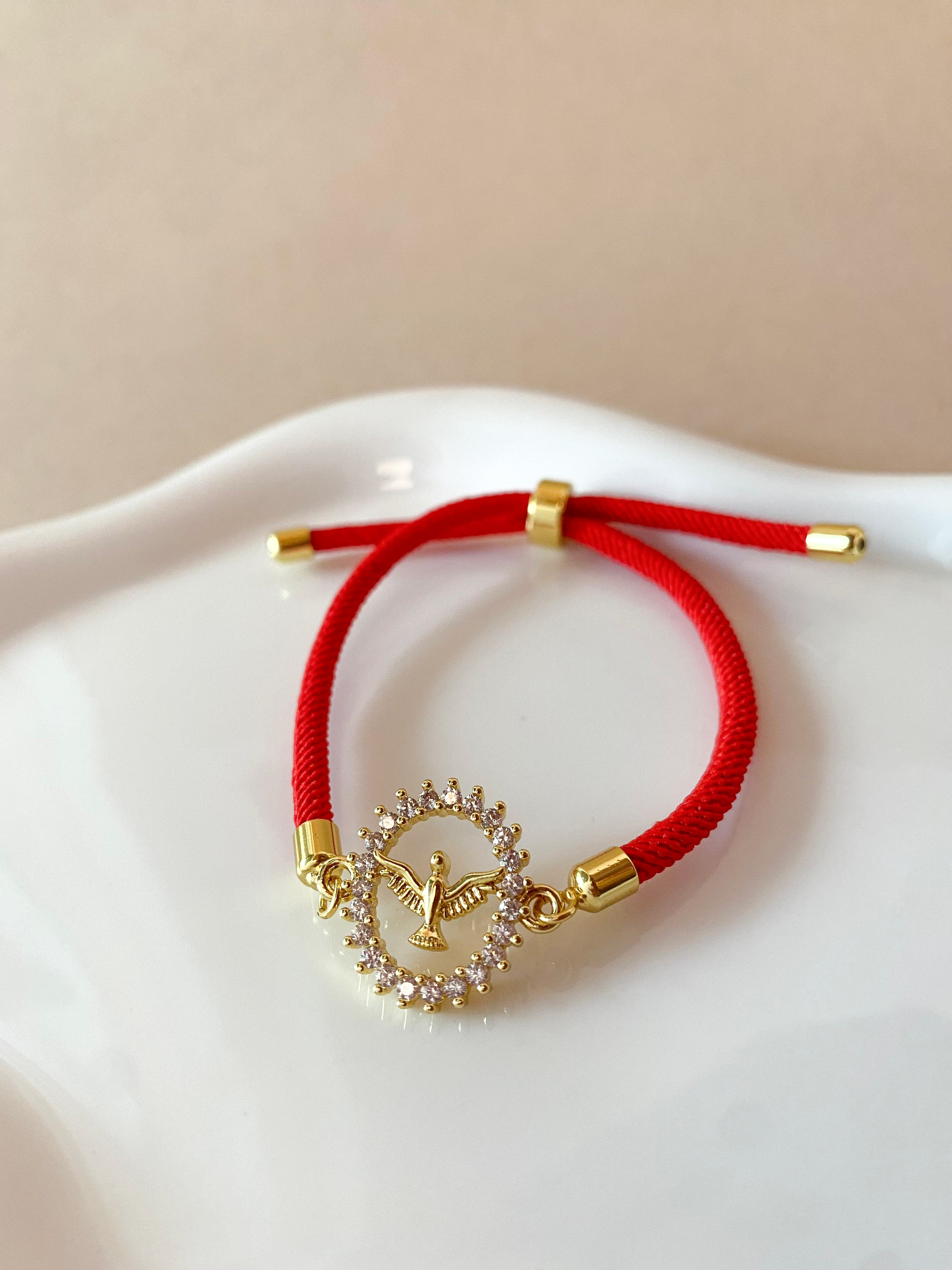 Crystals Holy Spirit Charm in Red or Brown Adjustable Bracelets