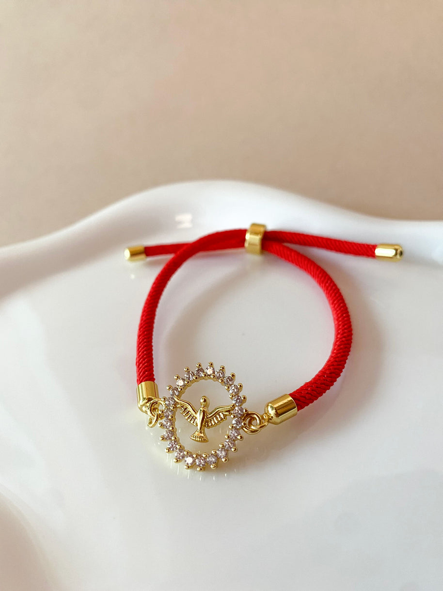 Crystals Holy Spirit Charm in Red or Brown Adjustable Bracelets