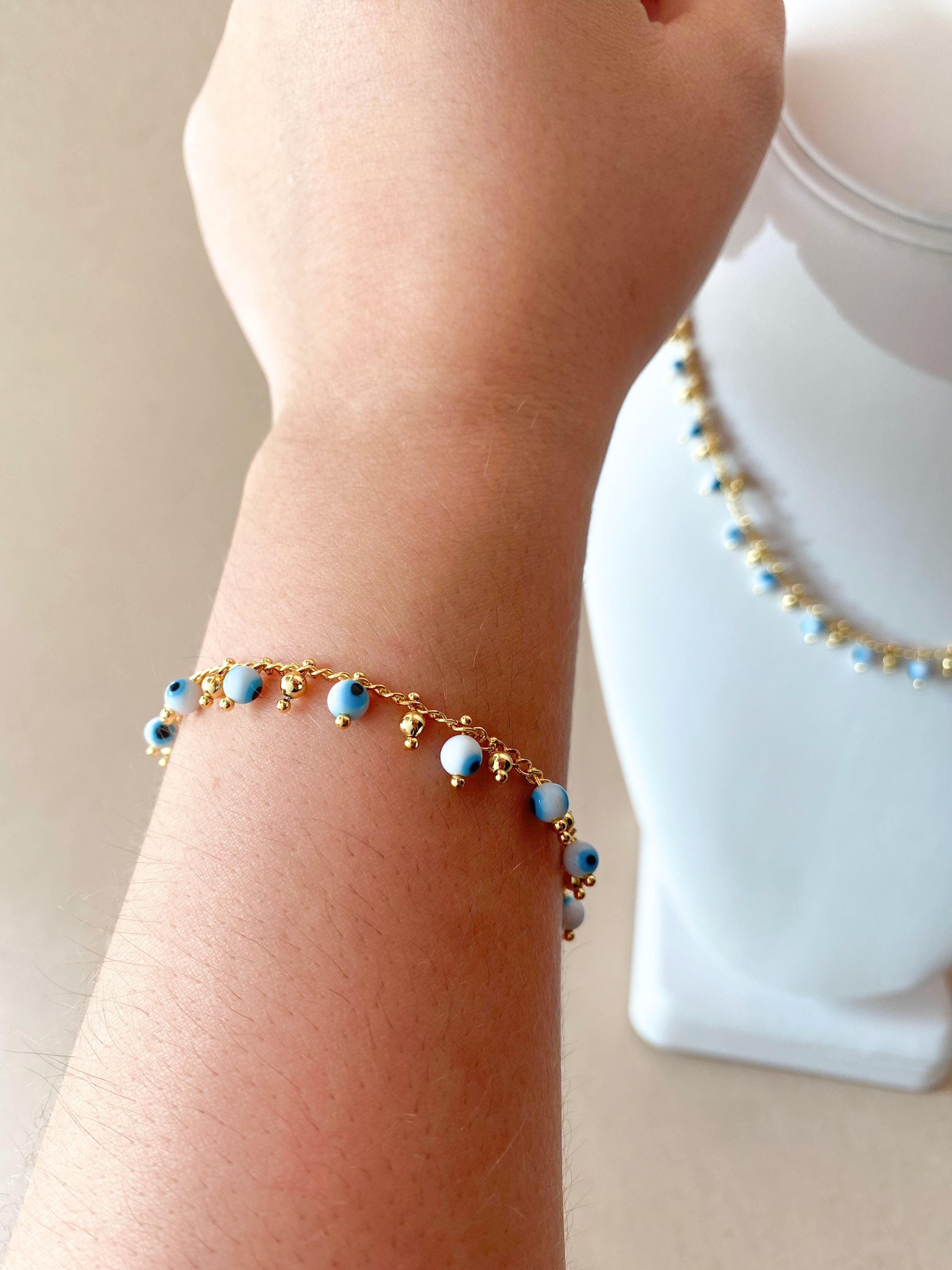 Evil Eye 🧿 White & Blue Pattern Necklace & Bracelet