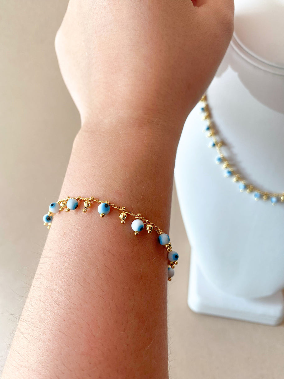 Evil Eye 🧿 White & Blue Pattern Necklace & Bracelet