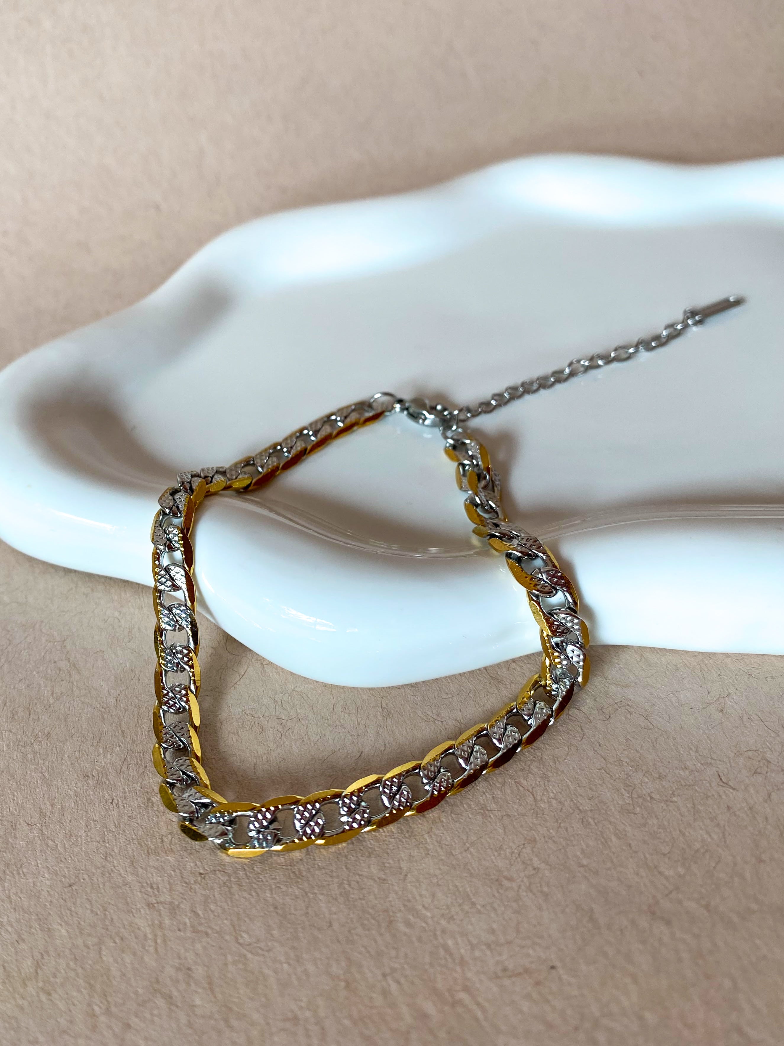 Silver and Gold Men Links Steel Bracelet