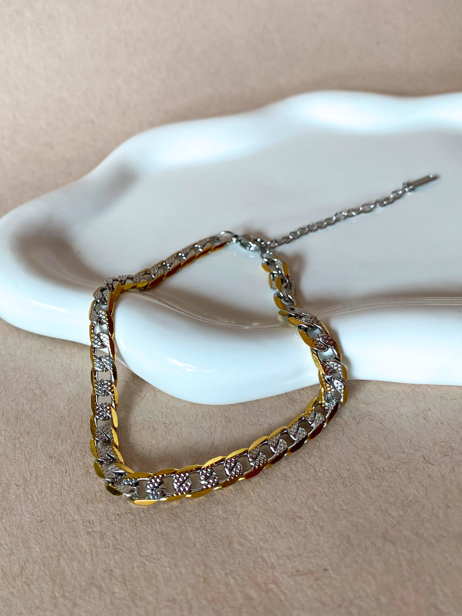 Silver and Gold Men Links Steel Bracelet