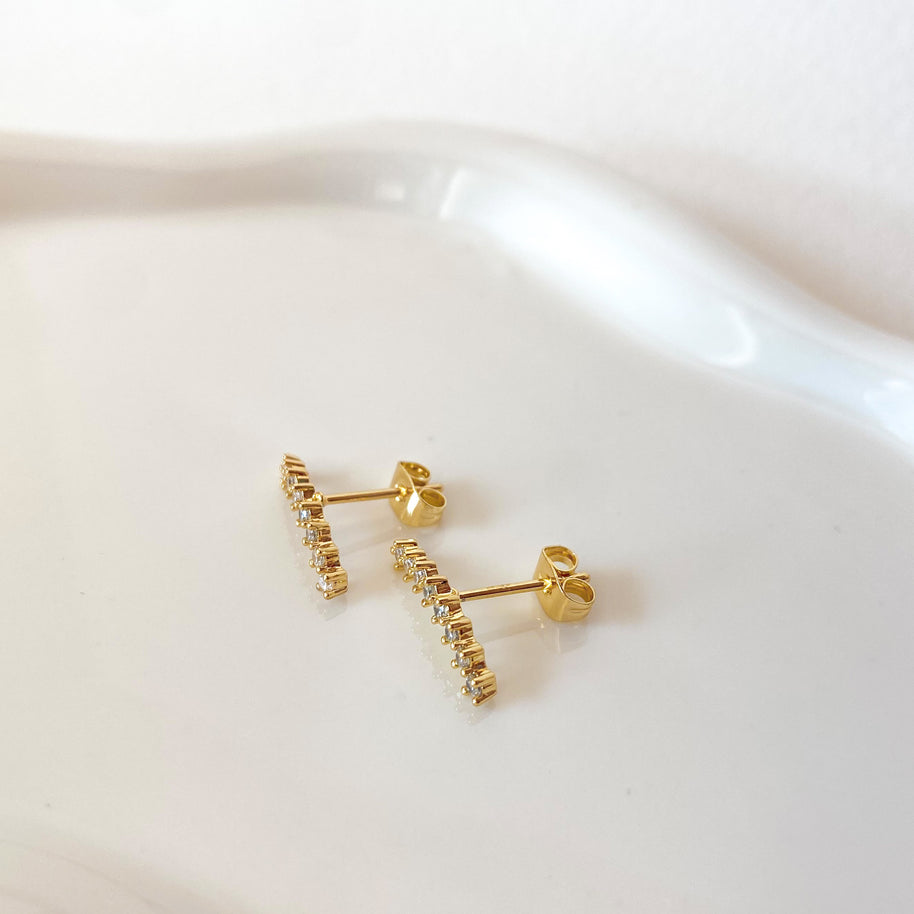 Lineal Large Golden Zircon Clear Earrings
