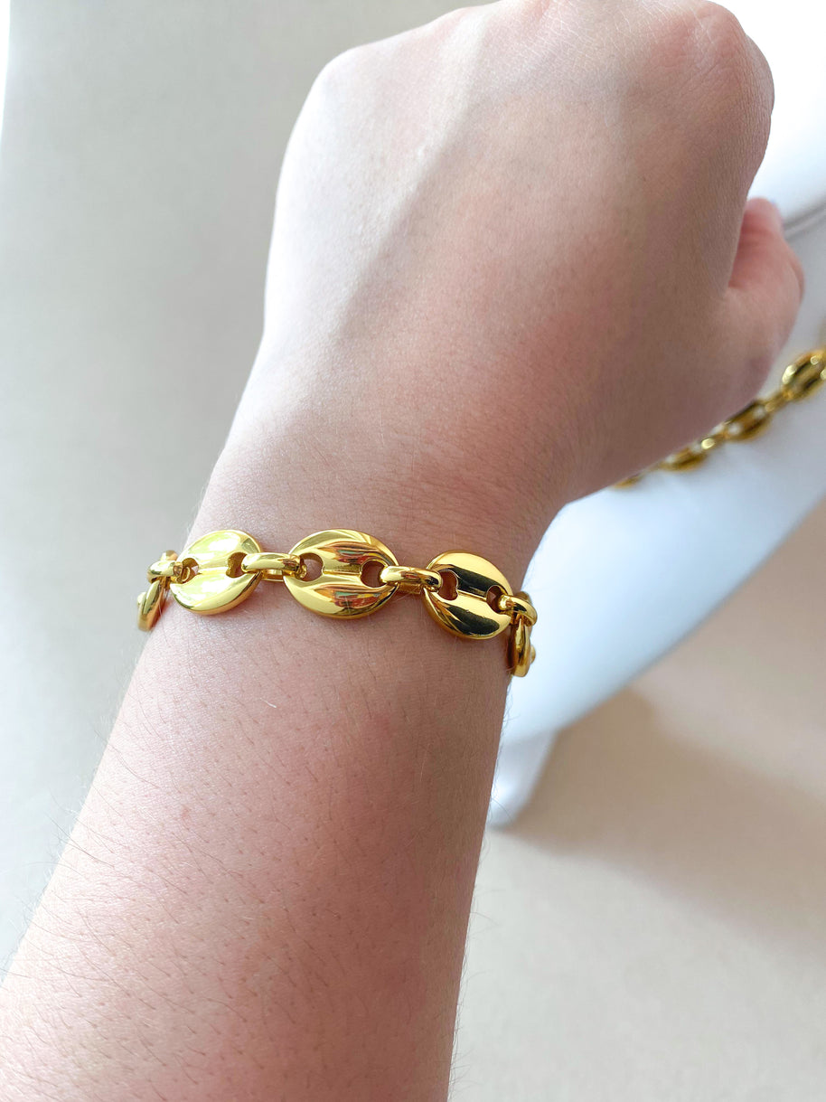 Golden Steel Coffee Grain Big Bracelet & Necklace