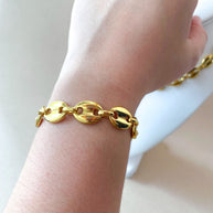 Golden Steel Coffee Grain Big Bracelet & Necklace