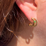 Golden and Green Zircons Double Steel Earrings