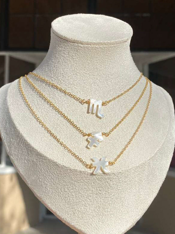 Zodiac Signs in Mother Of Pearl Charms Necklace