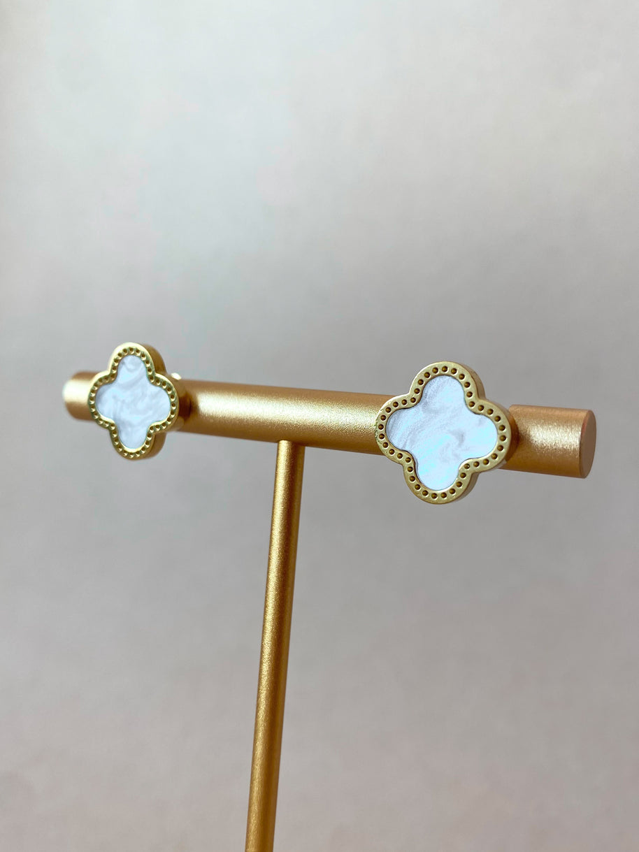 Mother of Pearl White Clover Steel Earrings
