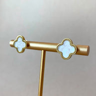 Mother of Pearl White Clover Steel Earrings