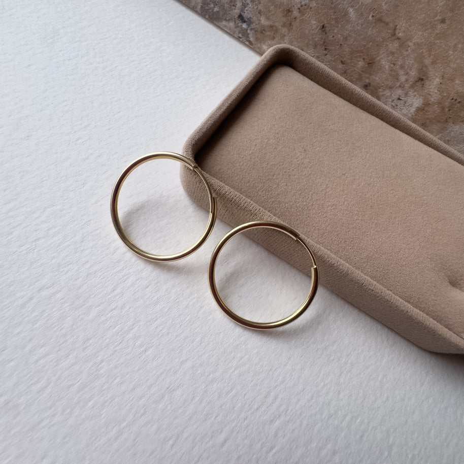 Medium Plain Smooth Hoops 14k Solid Gold Earrings