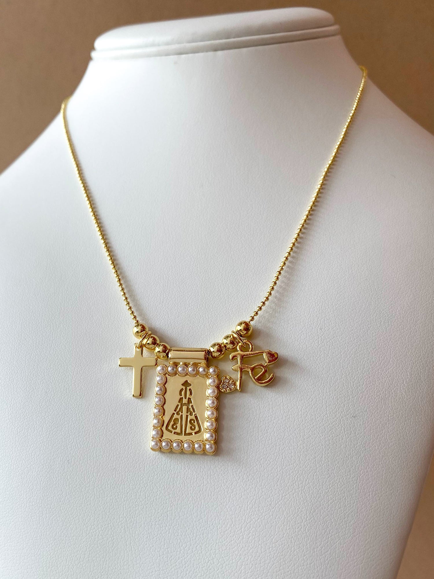 Virgin of the Valley, Cross and Faith Scapular Necklace