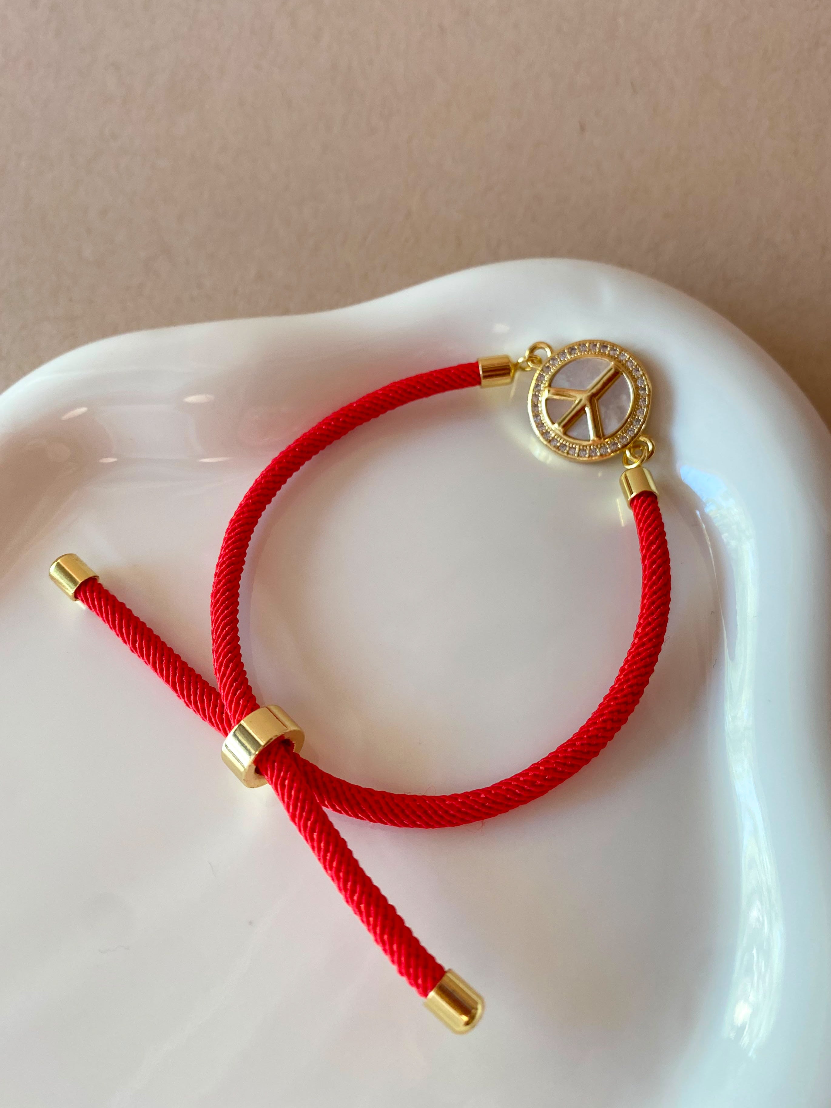 Peace Charm Red Adjustable Bracelet