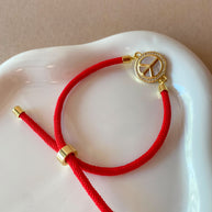 Peace Charm Red Adjustable Bracelet